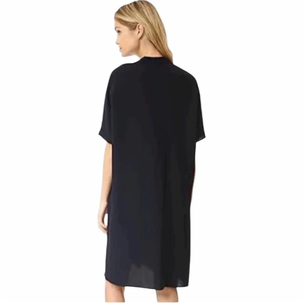 Vince Women's Crepe Elbow Sleeve Double‎ V-Neck Dress in Navy Size Medium